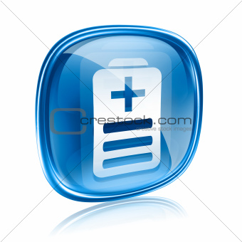 Battery icon blue glass, isolated on white background