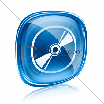 Laser disc icon blue glass, isolated on white background