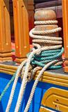 Mooring bollard with ropes