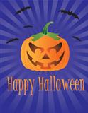 Halloween Pumpkin with Flying Bats Illustration