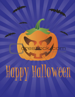 Halloween Pumpkin with Flying Bats Illustration