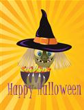 Happy Halloween Witch with Bowl of Candy Illustration