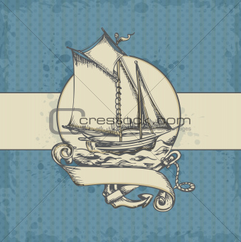 marine background with ship
