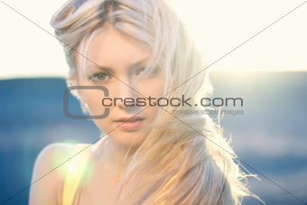 Fashion portrait of beautiful woman with streaming hair 