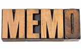 memo word in wood type