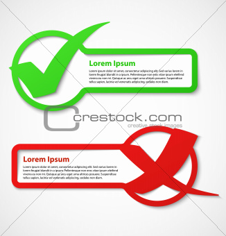 Green and red check mark banners