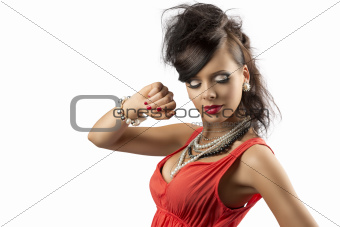 portrait of fashion brunette with hand near the face