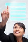 Young Asian businesswoman pointing her index finger options in s