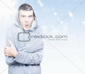 Man freezing in cold winter snow