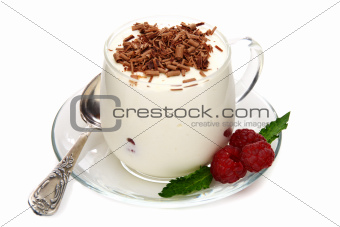 Bavarian cream with raspberries and chocolate.