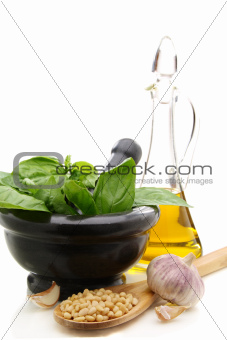 Products for cooking pesto.