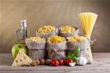 Healthy diet with pasta and fresh ingredients