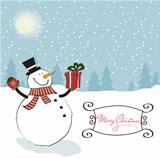 Christmas greeting card with snowman