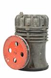 Old air compressor with pulley (isolated)