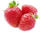 three fresh, juicy and healthy strawberries