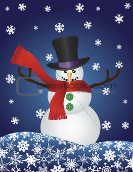 Christmas Snowman with Snowflakes Illustration