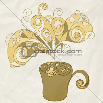 vector stylized cup of coffee on crumpled paper texture