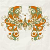 vector stylized butterfly on crumpled paper texture