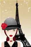 Vintage poster with beautiful girl in paris