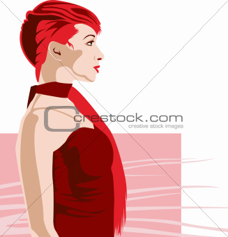 Girl Profile Red Isolated
