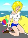 girl with roller-skates on beach