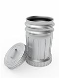 Opened metallic trash can with lid