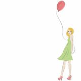 Beautiful blonde young woman with pink balloon