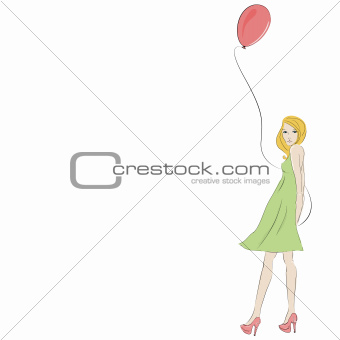 Beautiful blonde young woman with pink balloon