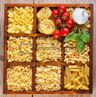 Pasta variety in a compartmented box