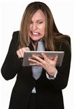 Anxious Woman with Tablet