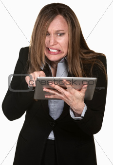 Anxious Woman with Tablet