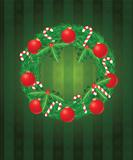 Christmas Wreath with Ornaments and Candy Cane Illustration
