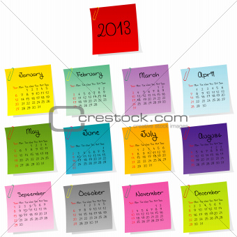 2013 calendar made of colored post-it set