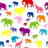 Seamless background with colored elephants silhouettes