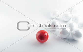 White spheres and red sphere in a kind puzzle