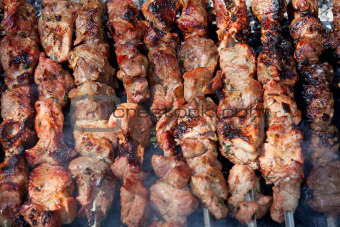 Grilled shish kebabs on skewers