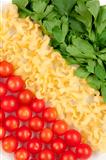tomatoes, pasta and herb like symbol Italian flag