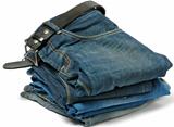 Stack of Old jeans and Belt