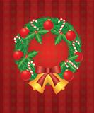Christmas Wreath with Ornaments Bells and Candy Cane Illustratio