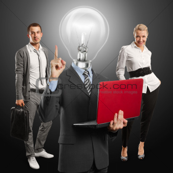 Lamp Head Man And Business Team 