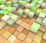 abstract 3d cubes backdrop in green and orange yellow
