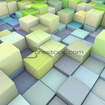 abstract 3d cubes backdrop in green and blue