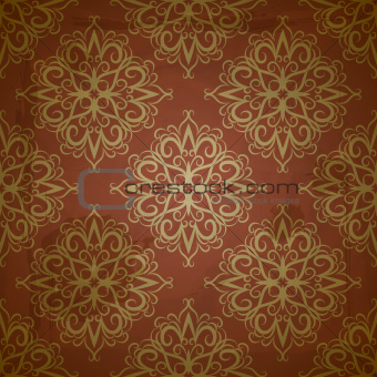 vector seamless golden pattern on red grungy background 
