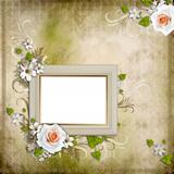 Vintage background with  frame and roses