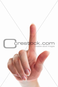 female hand with a finger touching somethimg