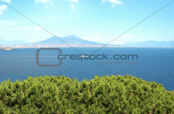 Volcano Mount Vesuvius and the Mediterranean Sea