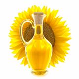 Bottle of Sunflower Oil with Sunflower / View Through