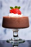 Chocolate mousse with strawberries and cream