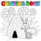 Coloring book ant near anthill