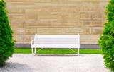 Empty bench on the wall background on a sunny day